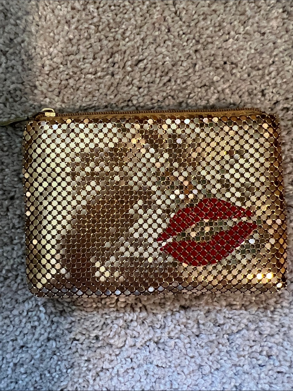 Gold Sequin Kiss Zip Pouch - Women Bags